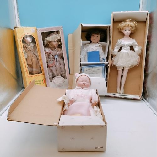 448 - Boxed Porcelain Headed Dolls (5) to include Ashton-Drake.