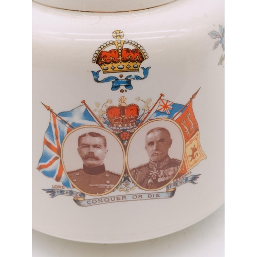 458 - Rare WWI Teapot of Lord Kitchener and General French with the Motto 'Conquer or Die'. Some Age Relat... 