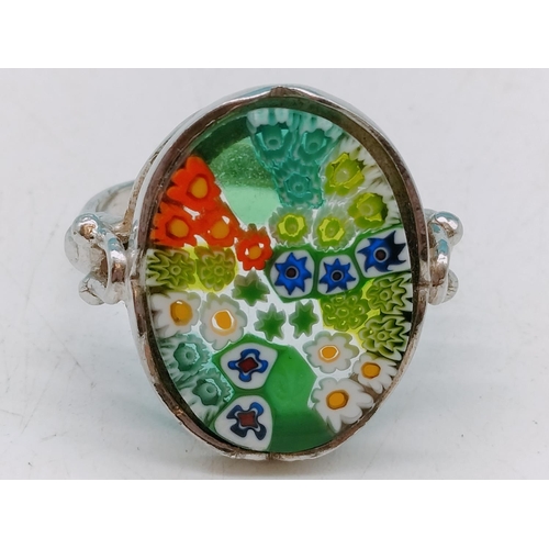 467 - 925 Silver Adjustable Murano Glass Ring