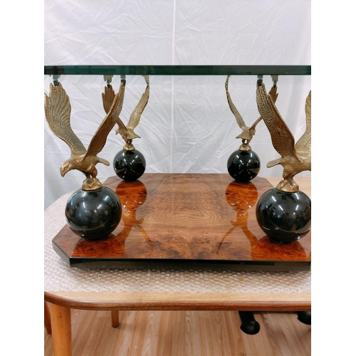 5 - Lovely Coffee Table with Burr Walnut Base, Ball and Eagle Corners and Bevel Edged Glass top. 40cm Hi... 