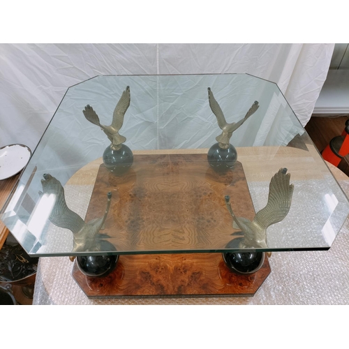 5 - Lovely Coffee Table with Burr Walnut Base, Ball and Eagle Corners and Bevel Edged Glass top. 40cm Hi... 