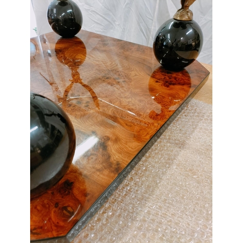 5 - Lovely Coffee Table with Burr Walnut Base, Ball and Eagle Corners and Bevel Edged Glass top. 40cm Hi... 