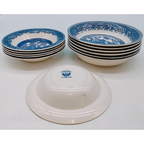 502 - Alfred Meakin Blue and White Soup Bowls (6) and Dessert Bowls (6) in the 'Old Willow' Pattern. Large... 