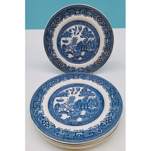 503 - Alfred Meakin Blue and White 23cm Dinner Plates (6) in the 'Old Willow' Pattern.