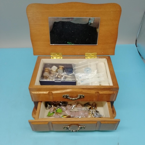 506 - Wooden Jewellery Box with Contents.