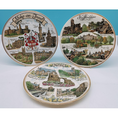 521 - Edwardian China Local Interest 27cm Plates (3) - Staffordshire, Stoke on Trent and Mow Cop.