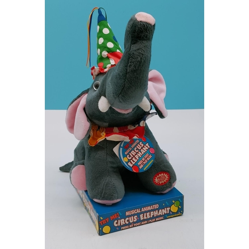 529 - Musical Circus Elephant with Moving Trunk. 34cm Tall.