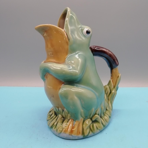 552 - Majolica Style Open Mouthed Frog Jug. 20cm Tall.