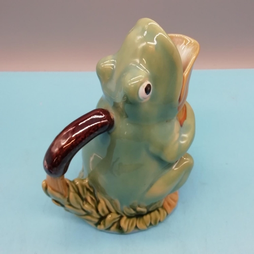 552 - Majolica Style Open Mouthed Frog Jug. 20cm Tall.