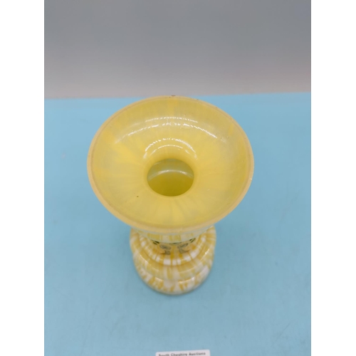 553 - Victorian c1890 Bohemian Franz Welz? Yellow and White 14cm Glass Vase with Enamelled Decoration.