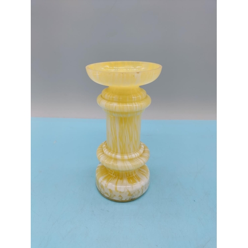 553 - Victorian c1890 Bohemian Franz Welz? Yellow and White 14cm Glass Vase with Enamelled Decoration.