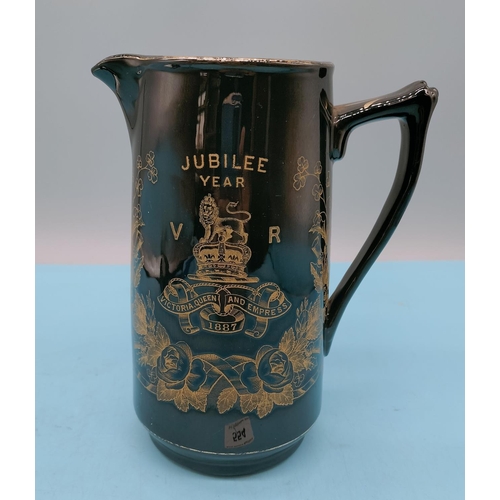 554 - Jackfield Black and Gold 16cm Jug celebrating Queen Victoria's Golden Anniversary on 20th June 1887.