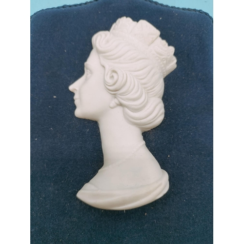 571 - Capodimonte Parian Ware Wall Hanging Plaque of Queen Elizabeth II. 17cm x 12cm.