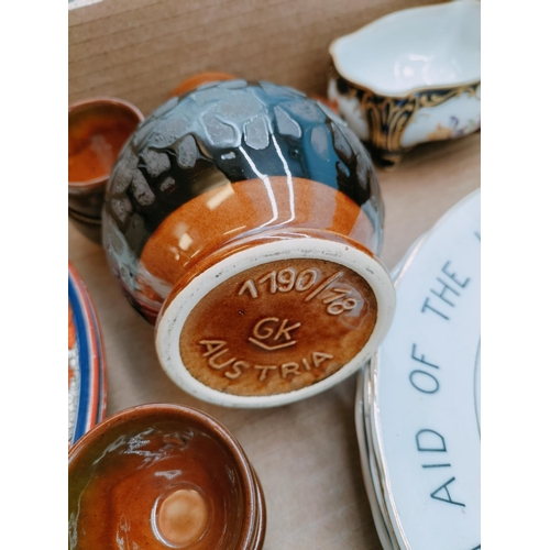 591 - Box of Mixed Pottery and Figures to include Denby Dale Pie Plates from 1928 (2) and 1988.