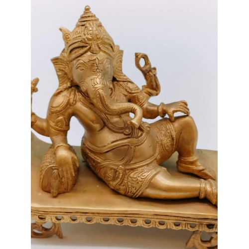 6 - Heavy Cast Bronze/Brass Figure of Ganesha Relaxing. 20cm High, 26cm x 10cm.