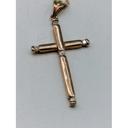 7 - 9ct Gold Cross with Cubic Zirconia plus Chain. 2 Grams. Requires New Clasp.