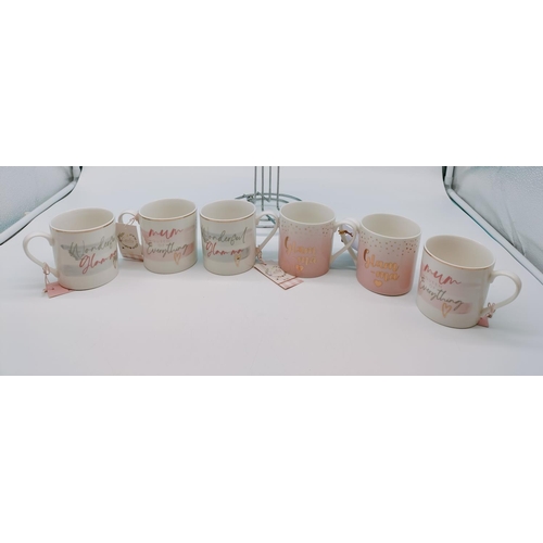 77 - Set of 6 Country Meadow 'Mum' Mugs on Stand.