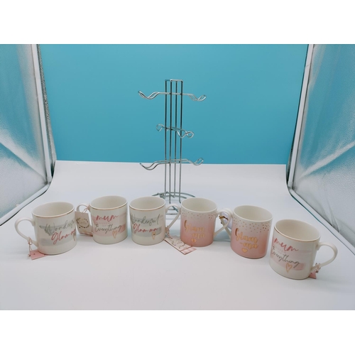 77 - Set of 6 Country Meadow 'Mum' Mugs on Stand.