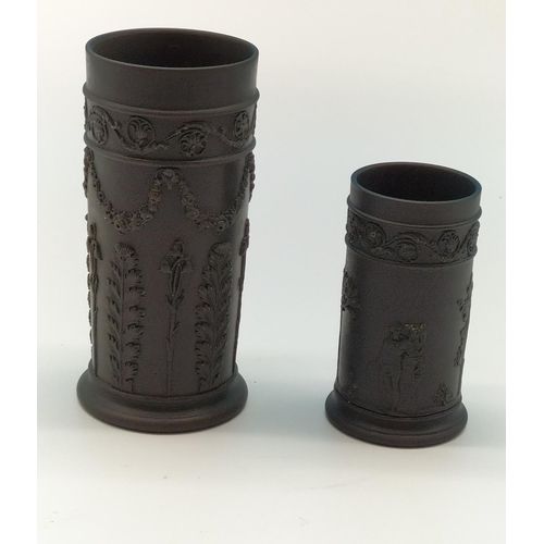 322 - Wedgwood Black Basalt Vases (2). Tallest being 15cm. Tallest c1890-1900 Smaller vase c1930-50