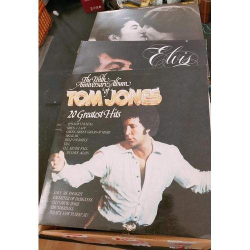 157 - Box of Mixed Records to include Tom Jones, Box Sets, John Lennon, Elvis, etc.