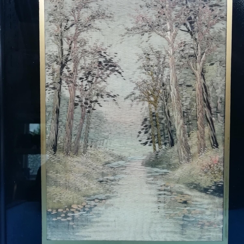 160 - Framed Early 20th Century Chinese Silk Embroidered River Scene. 30cm x 25cm.