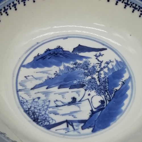 174 - Chinese Kangxi Period Blue and White Hand Painted Pieces (2) to include 20.5cm Diameter  Bowl with 4... 