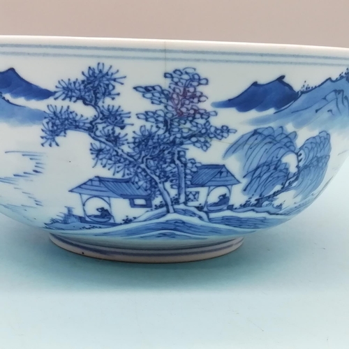 174 - Chinese Kangxi Period Blue and White Hand Painted Pieces (2) to include 20.5cm Diameter  Bowl with 4... 