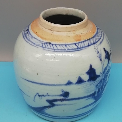 175 - Chinese Qing Dynasty Hand Painted Blue and White Spice/Ginger Jar. Slight A/F. 14cm High, 14cm Diame... 