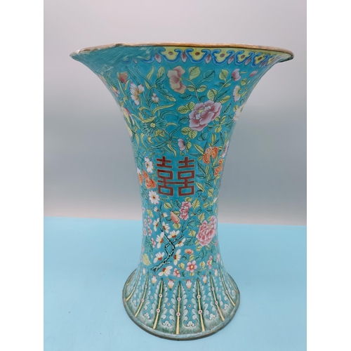 38 - Chinese Late 18th/Early 19th Century Peking Enamel Vase with Crude Repair. 32cm High.