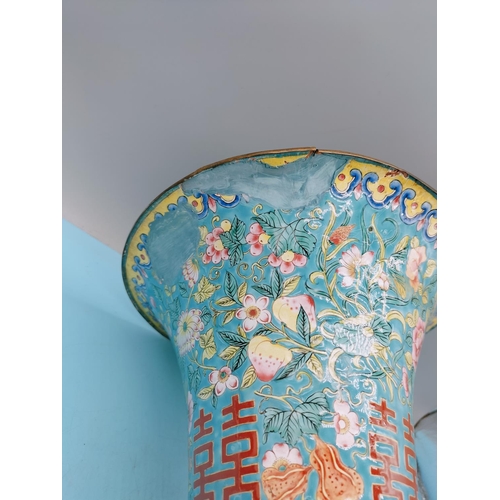 38 - Chinese Late 18th/Early 19th Century Peking Enamel Vase with Crude Repair. 32cm High.