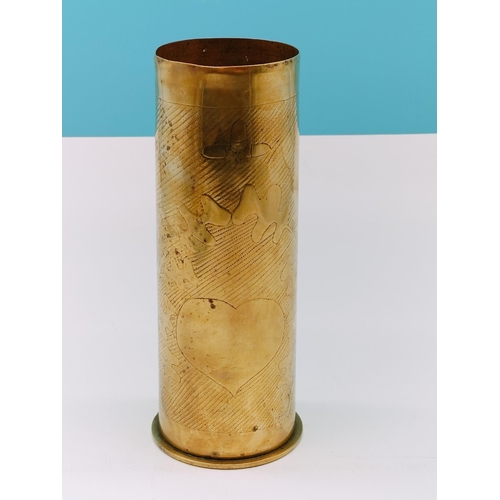 384 - Trench Art Brass Bullet Shell. 1918 Date. 23cm Tall.