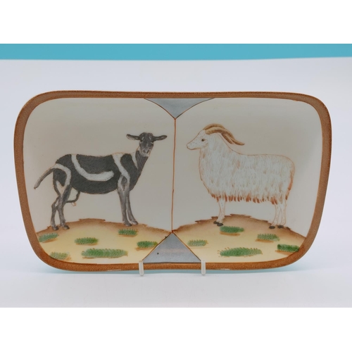 385 - 20th Century Chinese Hand Painted Male & Female Goat Design Plate. 24cm x 15cm.