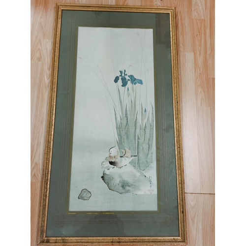 39 - Framed  and Glazed Japanese Mid 20th Century Decorative Print of Doves in Landscape. 107cm x 57cm. C... 