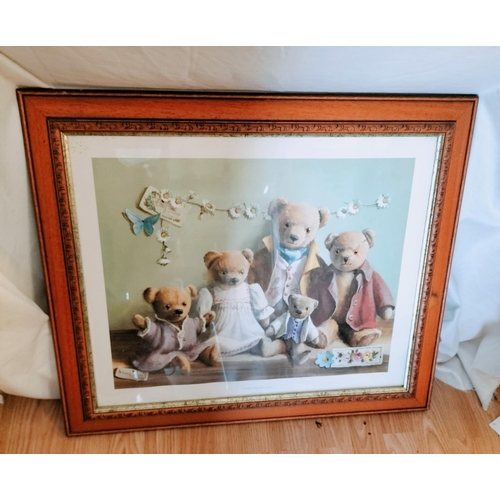 416 - Framed and Glazed Teddy Bear Picture. 70cm x 60cm. Collection Only.