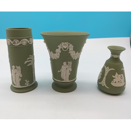 421 - Wedgwood Jasper Vases (3). Tallest being 17cm.