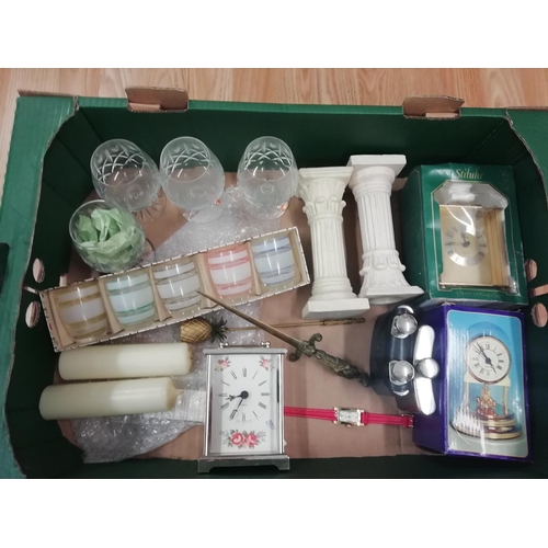 476 - Box of Assorted Items to include Glass, Carriage Clocks, Ceramics, etc.