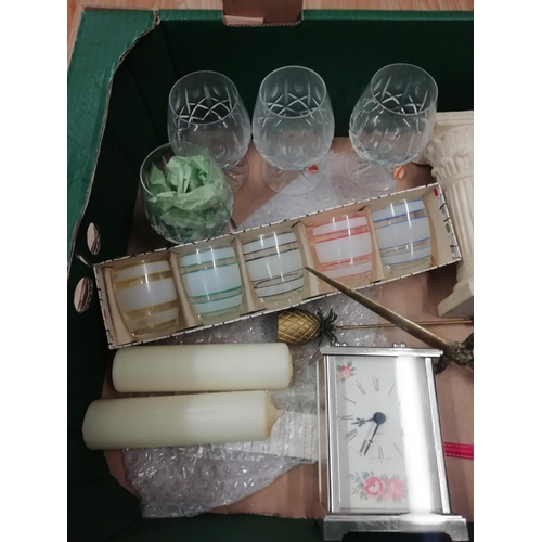 476 - Box of Assorted Items to include Glass, Carriage Clocks, Ceramics, etc.