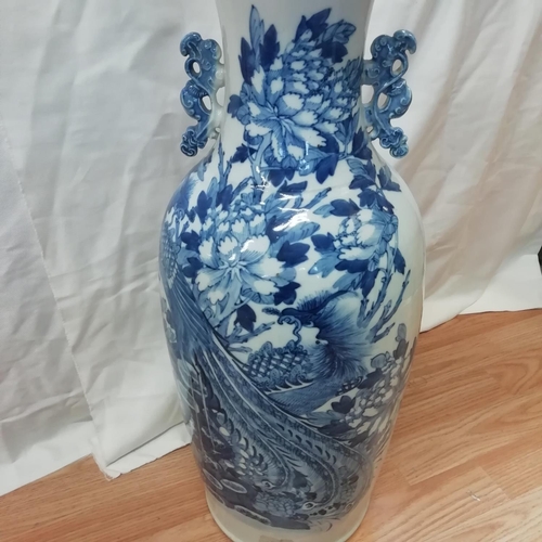 55 - Large 19th Century Blue and White Chinese Vase decorated with Ho Ho Birds in Foliage. 60cm Tall, 20c... 