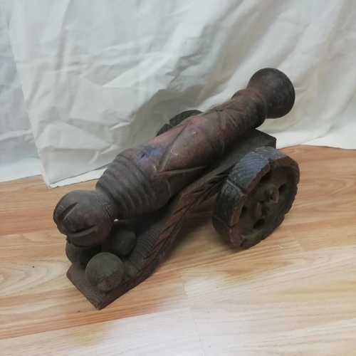 597 - Wooden Model of a Cannon. 25cm High x 45cm.