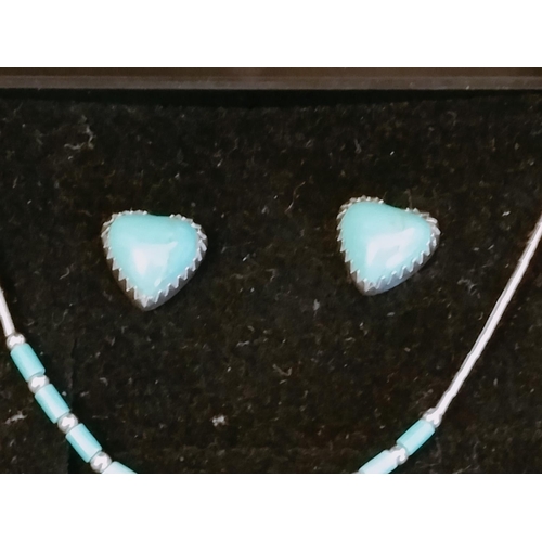 88 - 925 Silver and Turquoise Necklace and Earrings in Box.