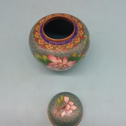 160F - Early 20th Century Chinese Cloisionne Vase/Jar with Floral Decoration. 8cm Tall.