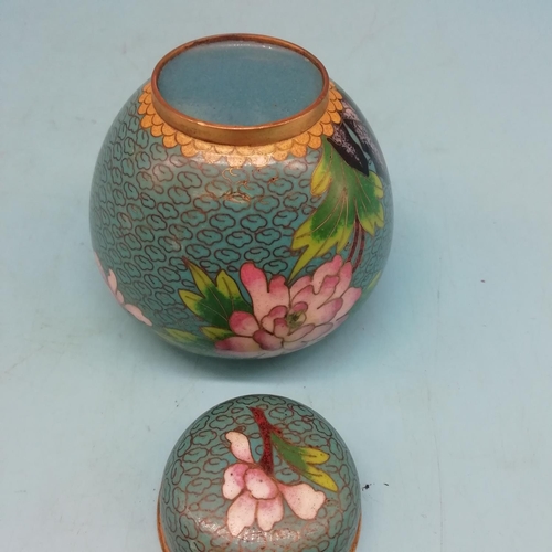 160F - Early 20th Century Chinese Cloisionne Vase/Jar with Floral Decoration. 8cm Tall.