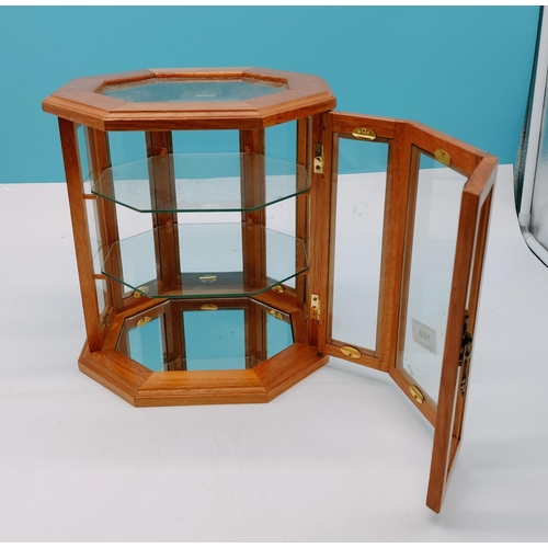 166 - Wood and Glass 2 Shelf Display Cabinet. 27cm High 25cm x 22cm.