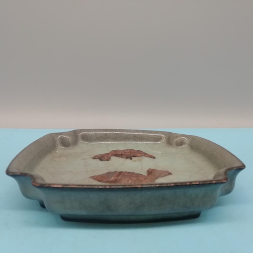 178 - Chinese Ming Style Reproduction Shallow Edge Dish. 15cm x 15cm.