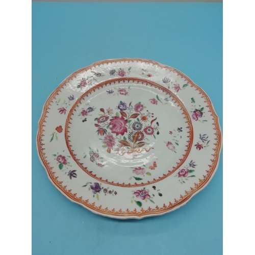 29 - Chinese 18th Century Hand Painted Floral Decorated 22.5cm Plate.