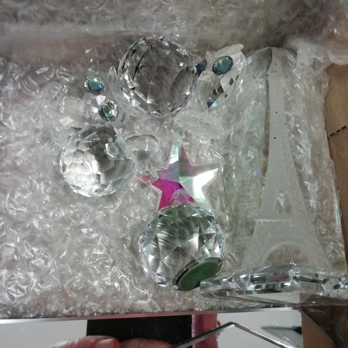 817 - Box of Ceramics and Glass to include Poole Animals, Crystal Glass, 2 Tier Cake Plate, etc.