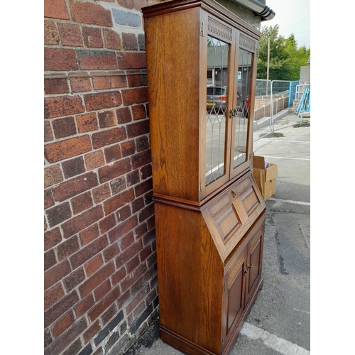 49 - Priory Design Oak Bureau Cabinet with Display Top. 191cm High, 82cm x 43cm. Collection only.