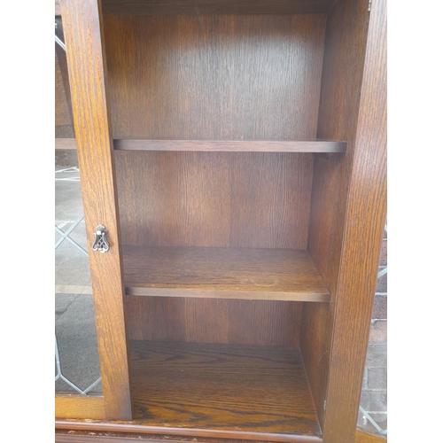 49 - Priory Design Oak Bureau Cabinet with Display Top. 191cm High, 82cm x 43cm. Collection only.