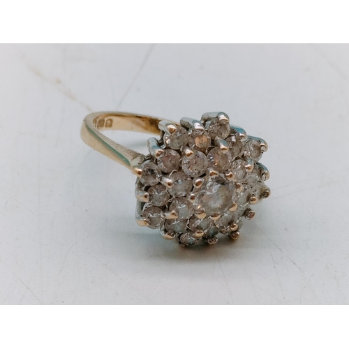 51 - 9ct Gold Cubic Zirconia Cluster Ring. Size J. Overall Weight 3.6 Grams.