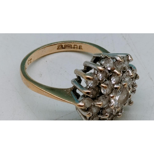 51 - 9ct Gold Cubic Zirconia Cluster Ring. Size J. Overall Weight 3.6 Grams.